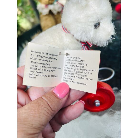 Vintage German Hermann Teddy Bear on Wheels Tags Safety Eyes Nose Blond - Picture 3 of 7